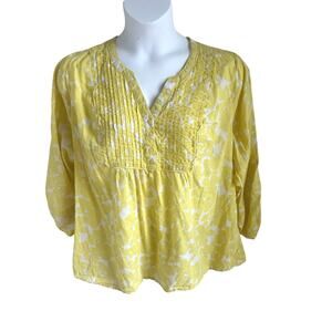 Womens Size 18 20 Butter Yellow Blouse Floral 100‎ Cotton Bohochic Cottage Flowy